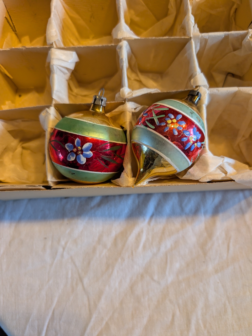 2/60$ Vintage Red and Mint Green Glass Holiday Ornaments by Vintage
